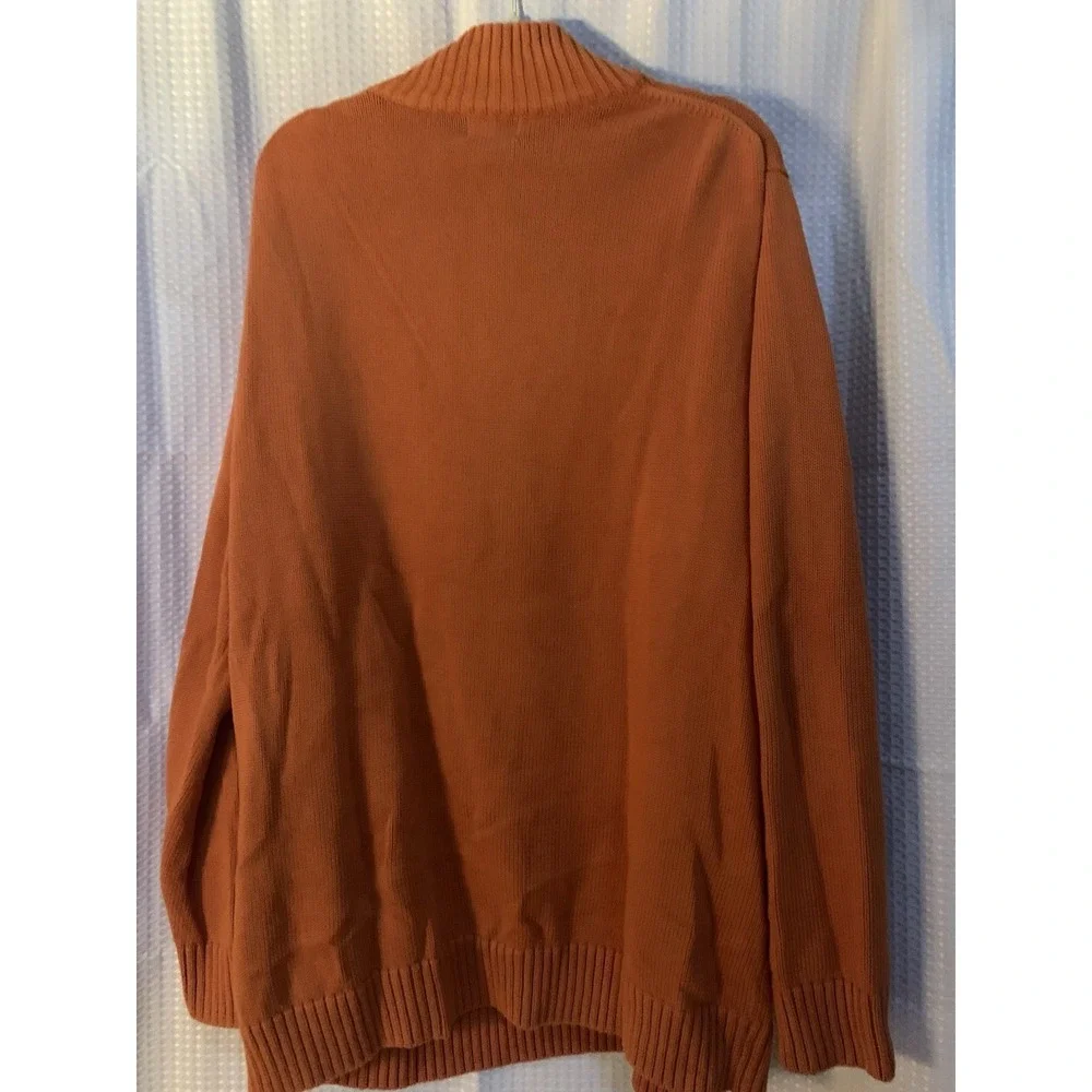 LL Bean Rusty Orange 1/4 Zip Mock Neck 100% Cotton Pullover Sweater‎  XXL Tall